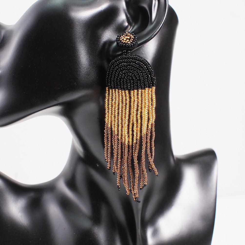 Bohemian Color Seed Beads Tassel Fringe Earrings