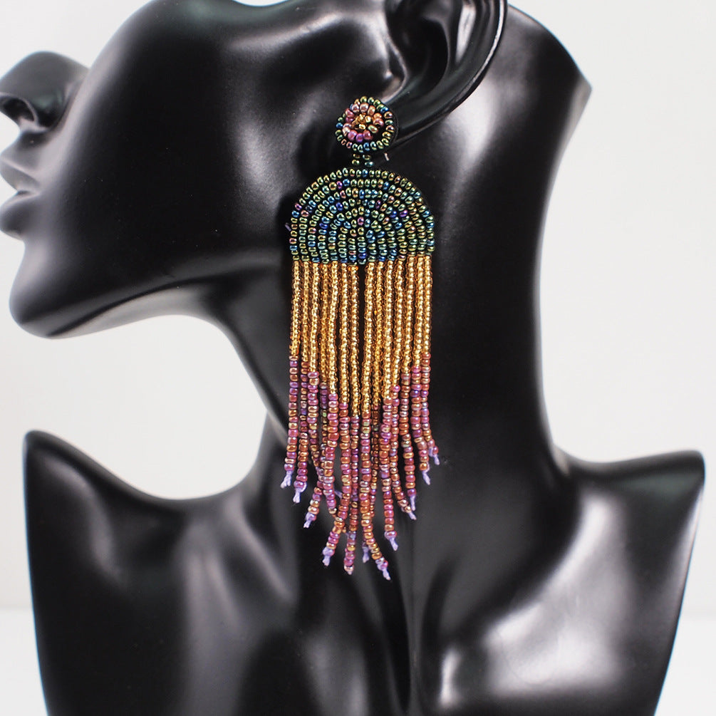 Bohemian Color Seed Beads Tassel Fringe Earrings