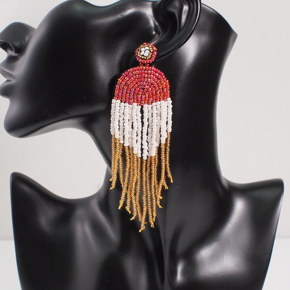 Bohemian Color Seed Beads Tassel Fringe Earrings