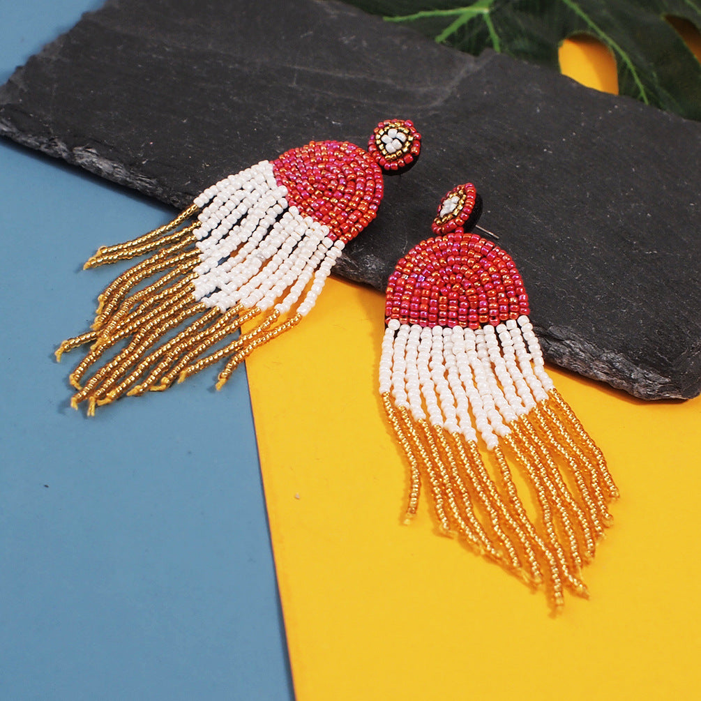 Bohemian Color Seed Beads Tassel Fringe Earrings