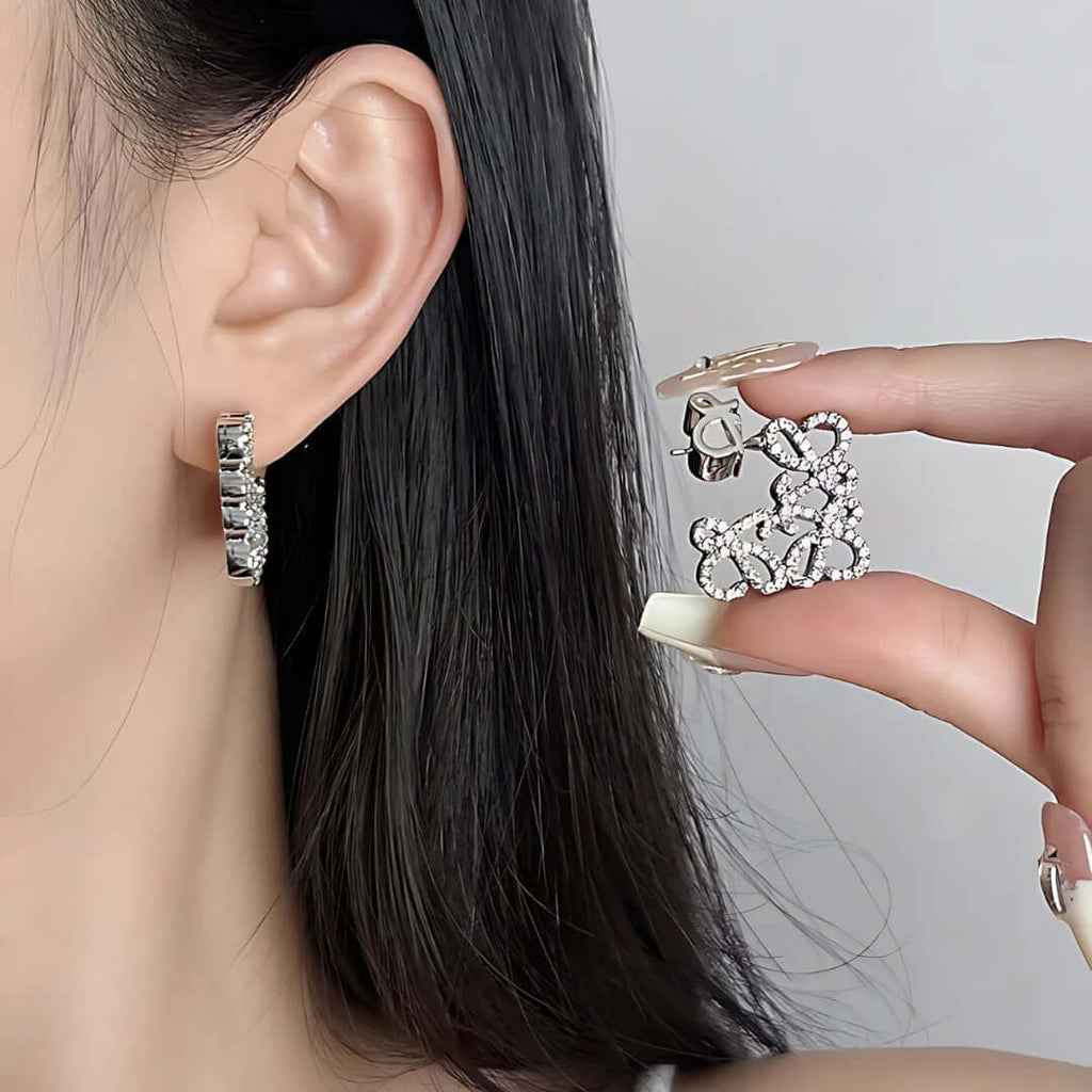 French Square Hollow Letter Large Earrings