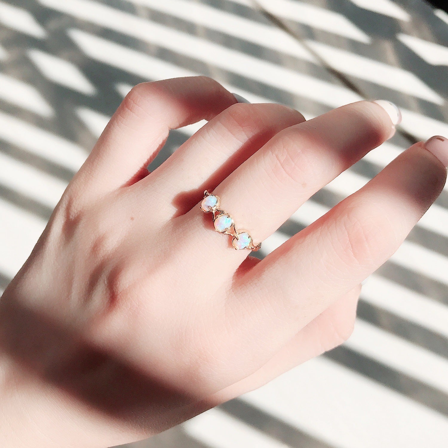 14K Gold 3 Stone Opal Rings Libra Birthstone