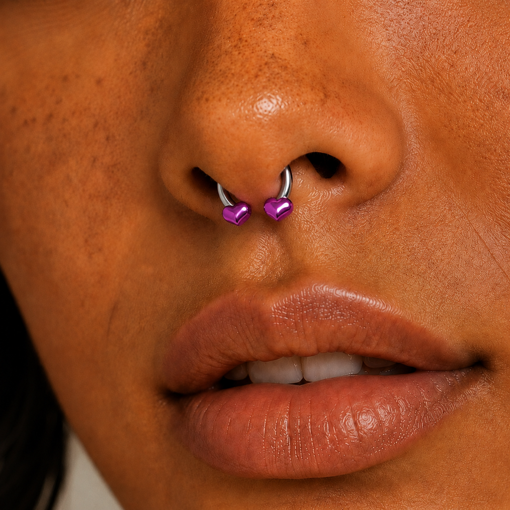 Rebel Pink Heart Horseshoe Circular Nose Ring
