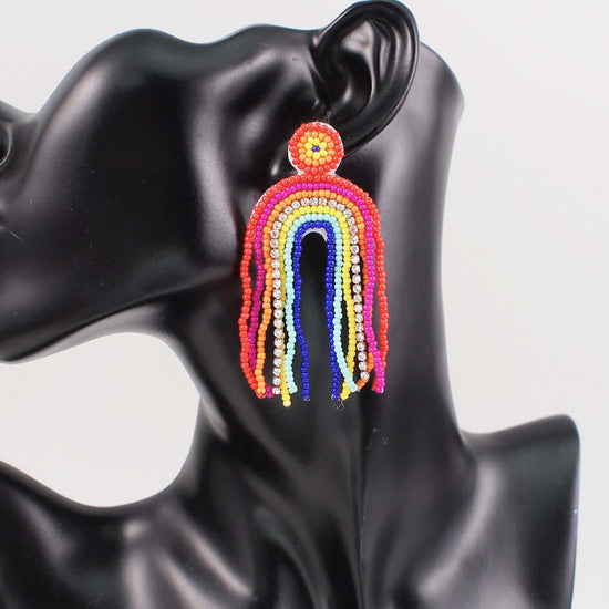 Handmade Rainbow Tassel Fringe Earrings