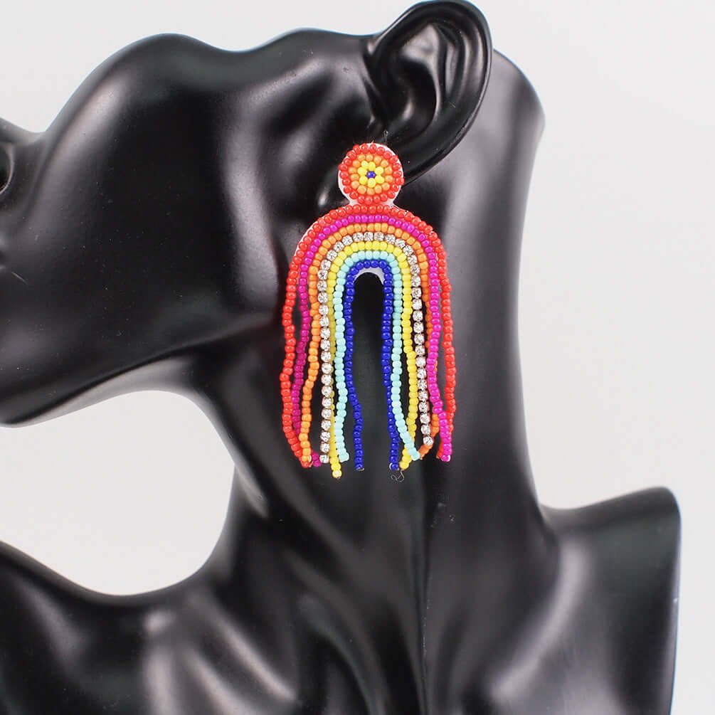 Handmade Rainbow Tassel Fringe Earrings