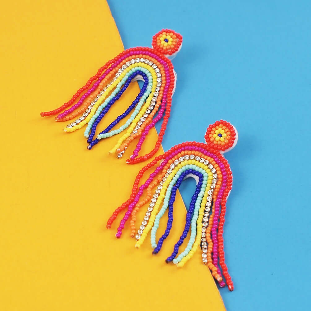 Handmade Rainbow Tassel Fringe Earrings