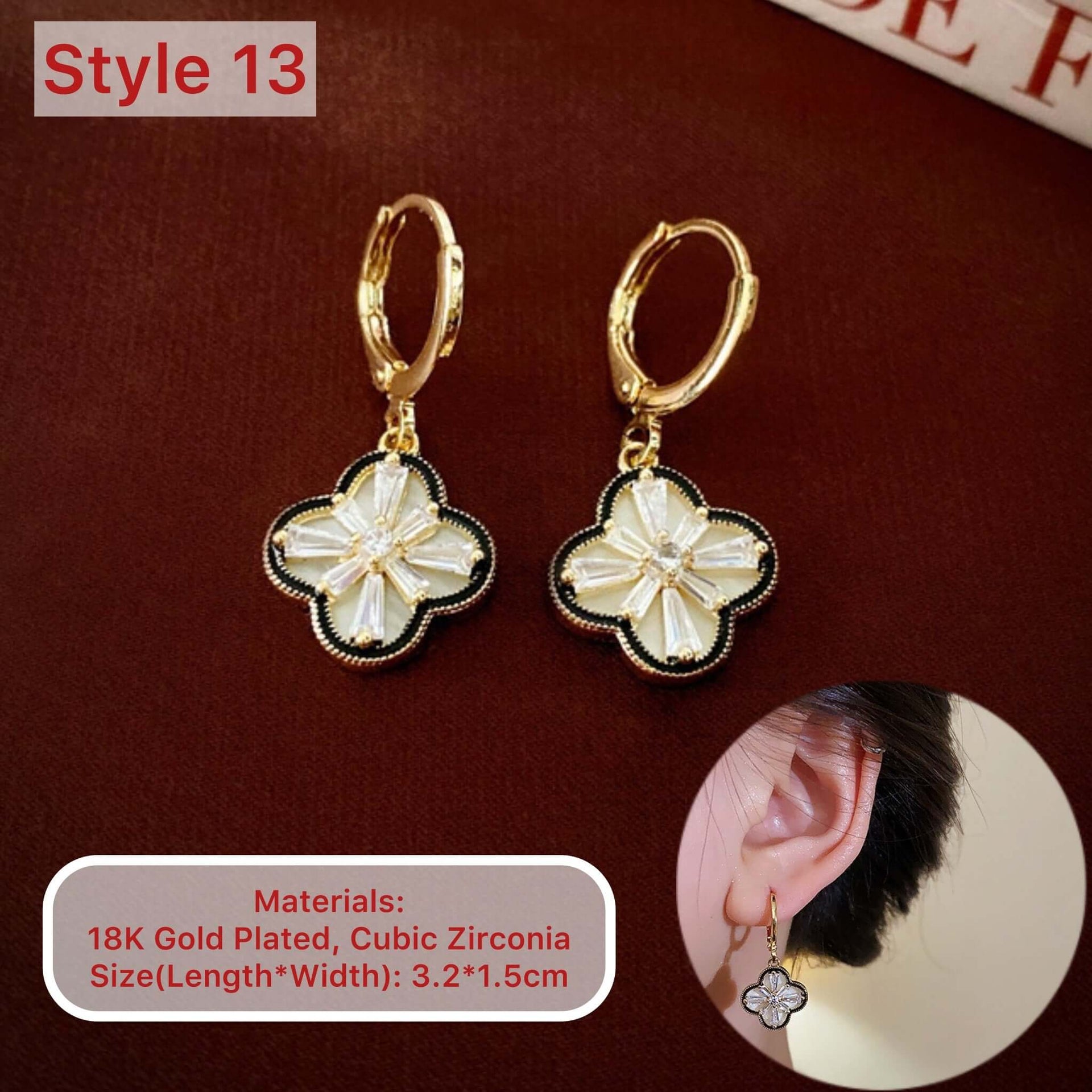 18K Gold Plated 4 Leaf Clover Earrings