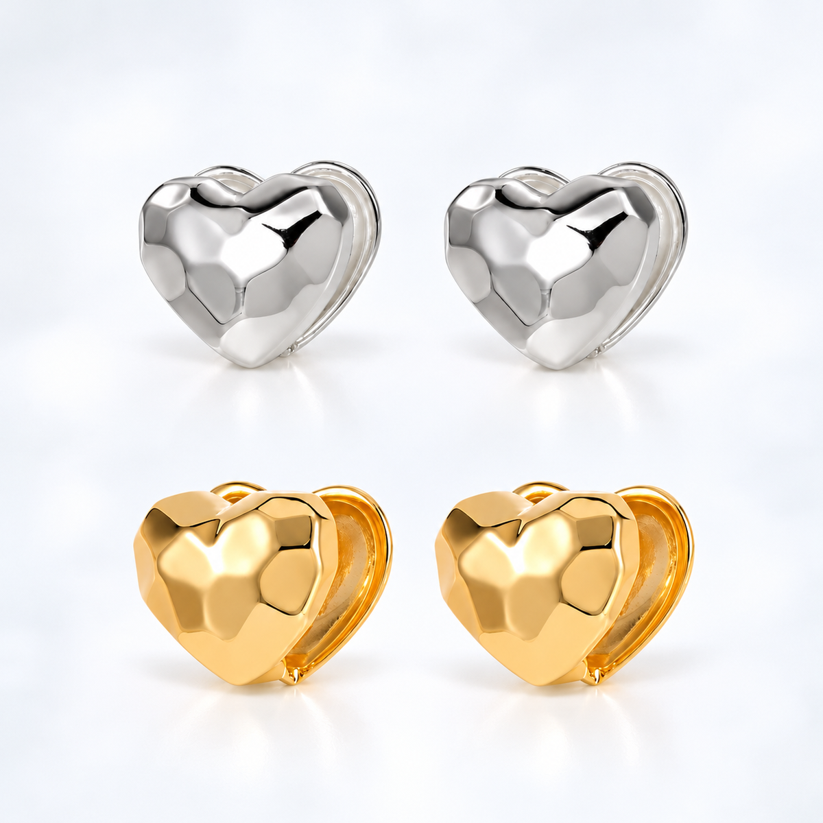 Two Way Crinkled Heart Hoop Earrings Clip On