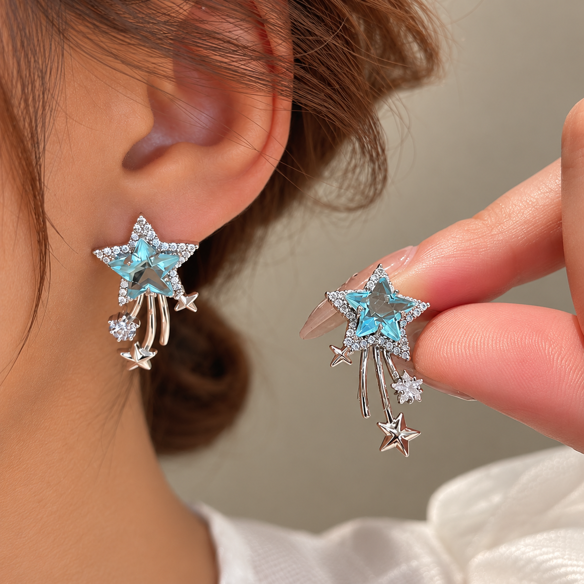 Celestial Wish Blue Star Dangle Earrings