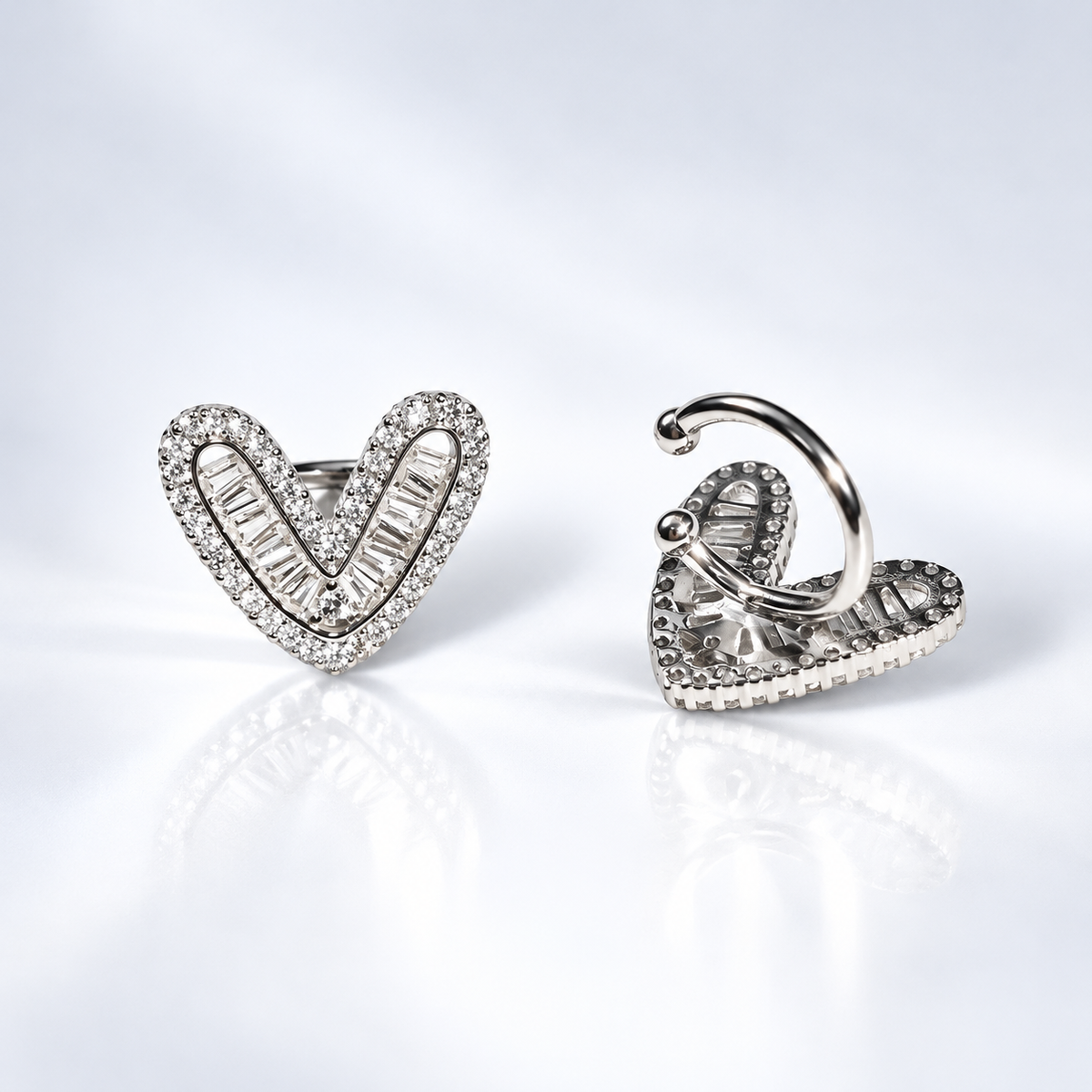 Silver Bezel Heart No Pierced Ear Cuff