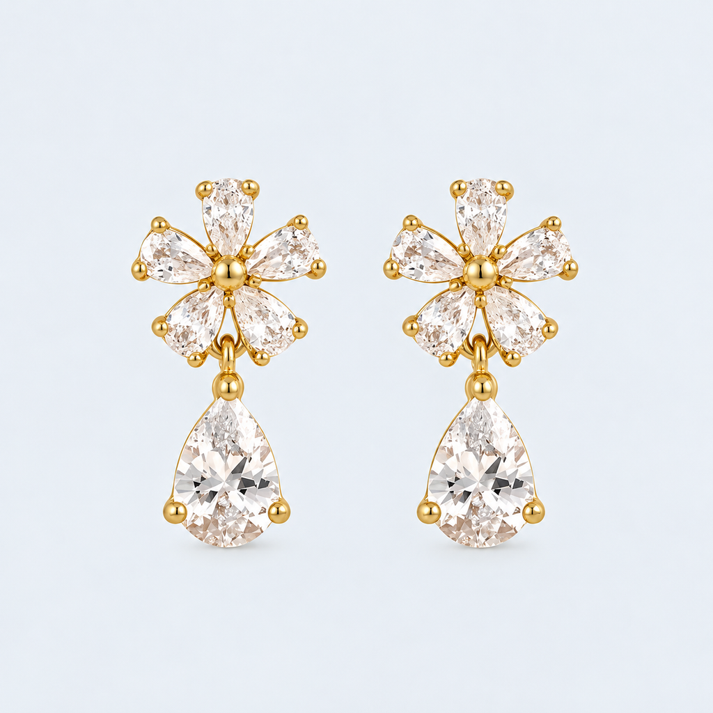 Crystal Flower Bling Dangle Earrings