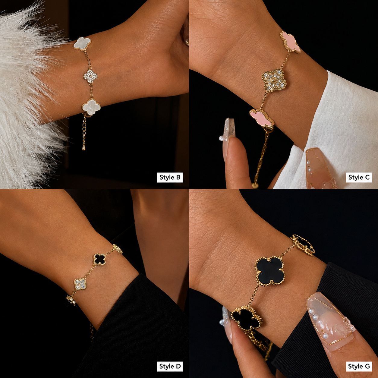 14K Gold Lucky Pink Clover Bracelet