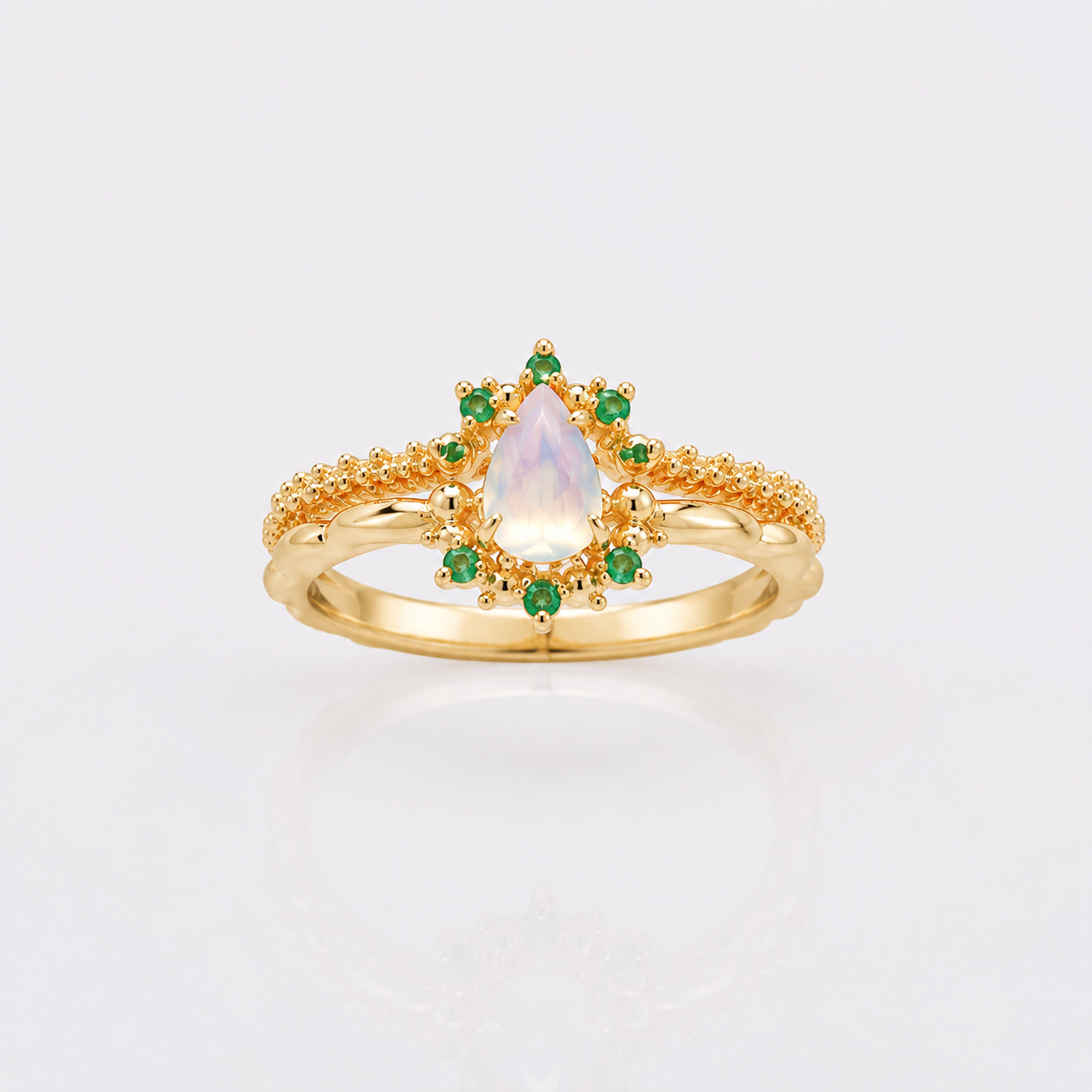 14K Gold Opal Birthstone Curved Ring Set