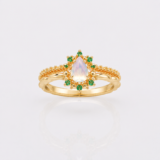 14K Gold Opal Birthstone Curved Ring Set