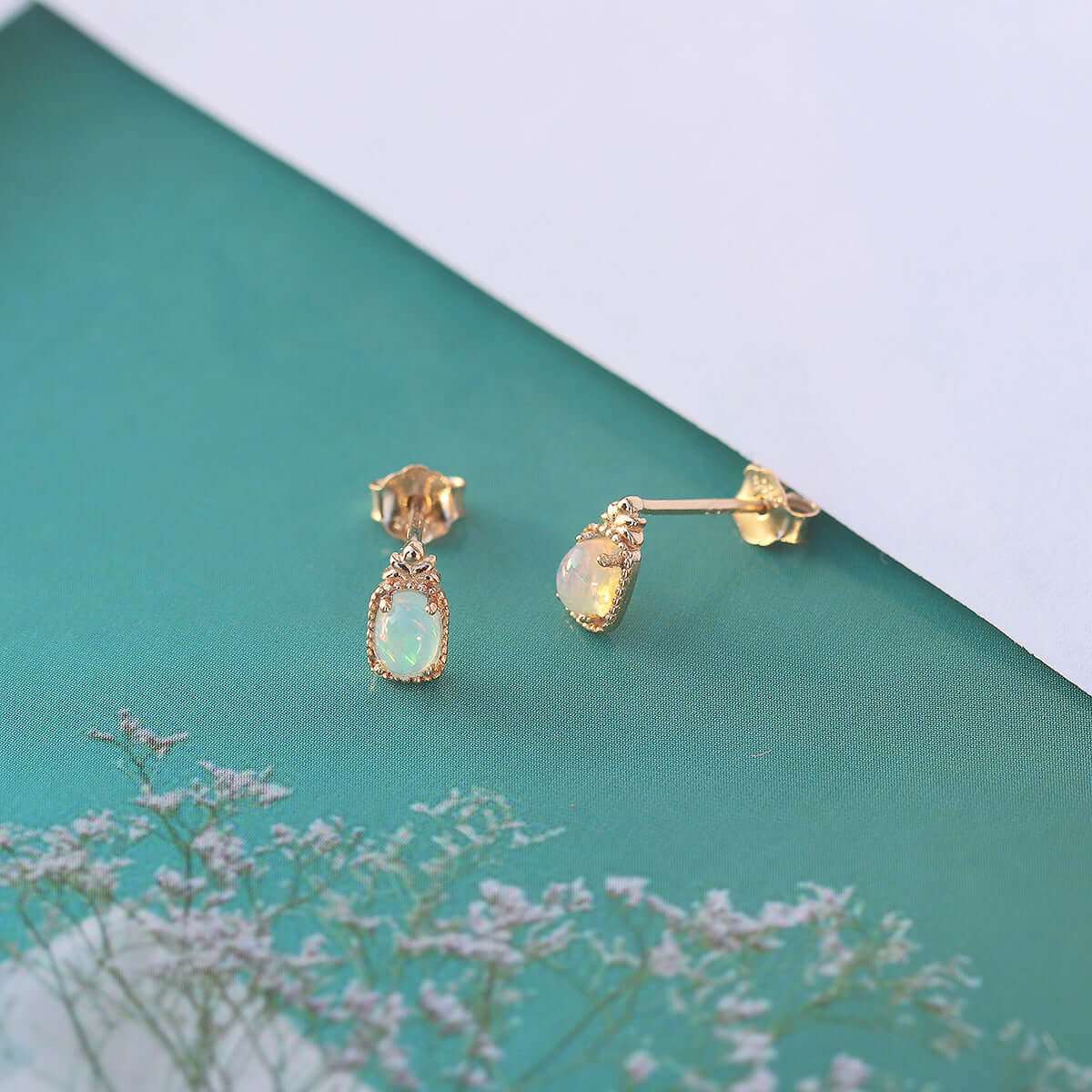 14K Gold Opal Stud Earrings