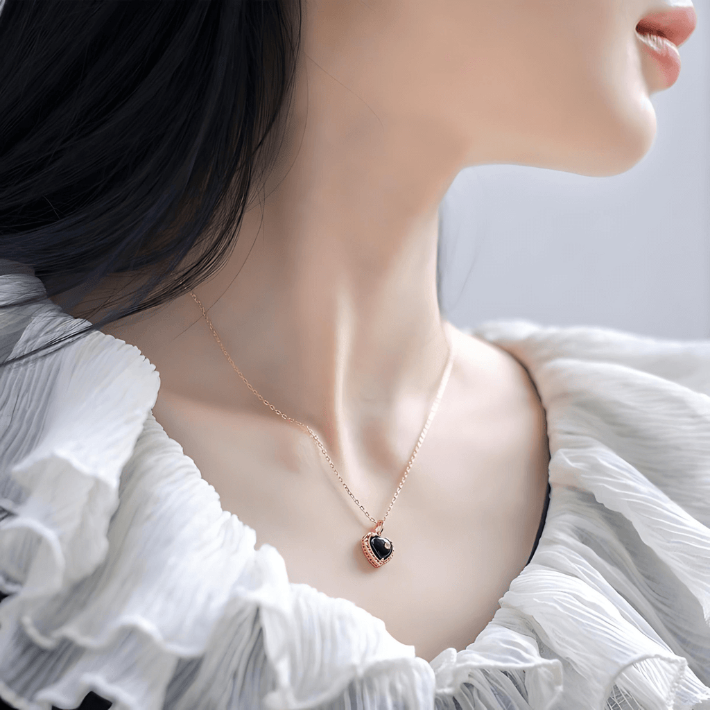 14K Gold Plated BlackHeart Pendant Necklace