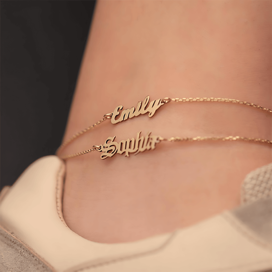14K Gold Plated Custom Name Anklets Chain
