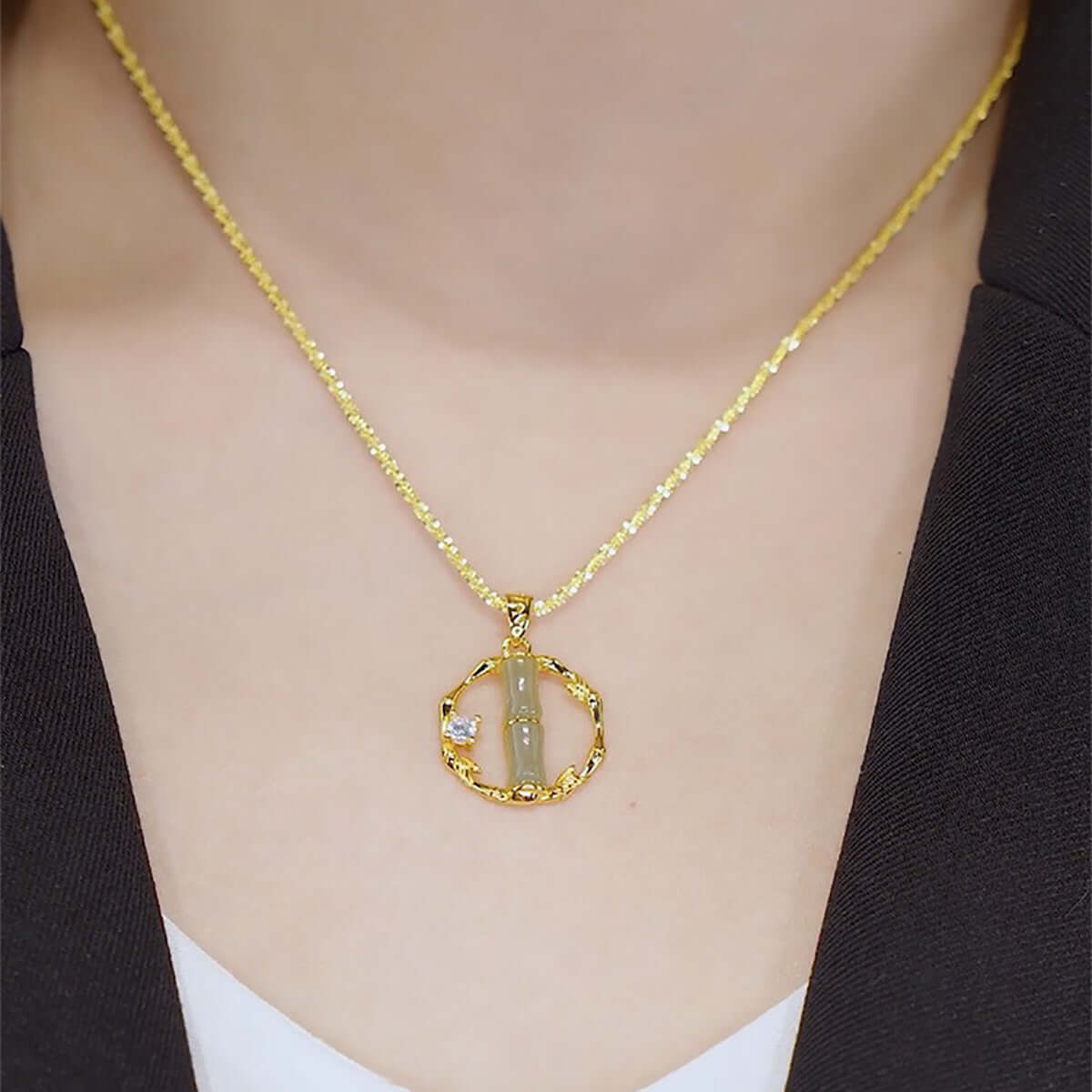 14K Gold Plated Bamboo Pendant Margarita Twist Necklace