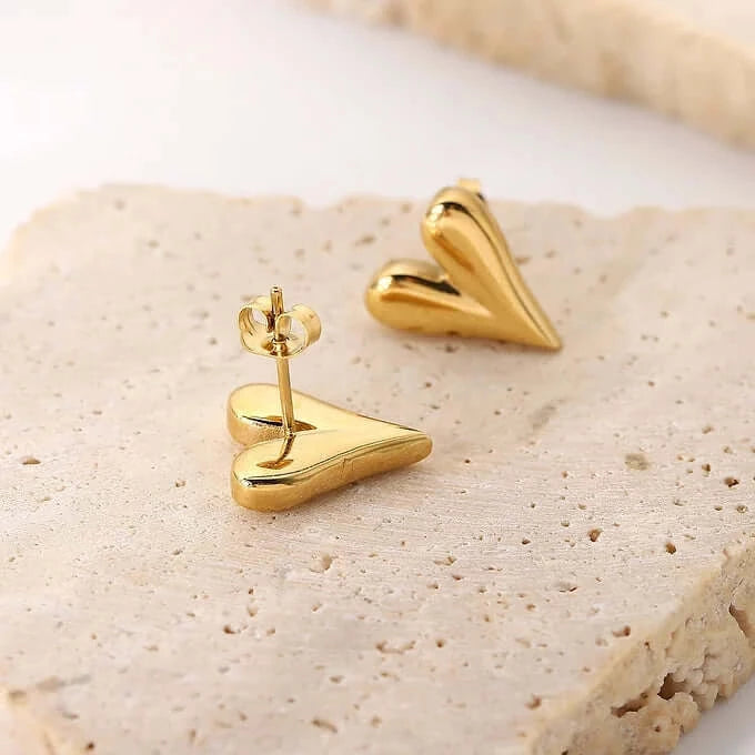 14K Gold Plated Stainless Steel Earrings, Heart Stud Earrings