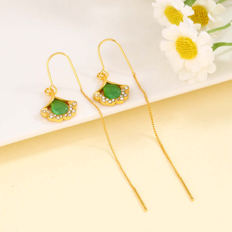 14K Gold Plated Ginkgo Leaf Threader Earrings