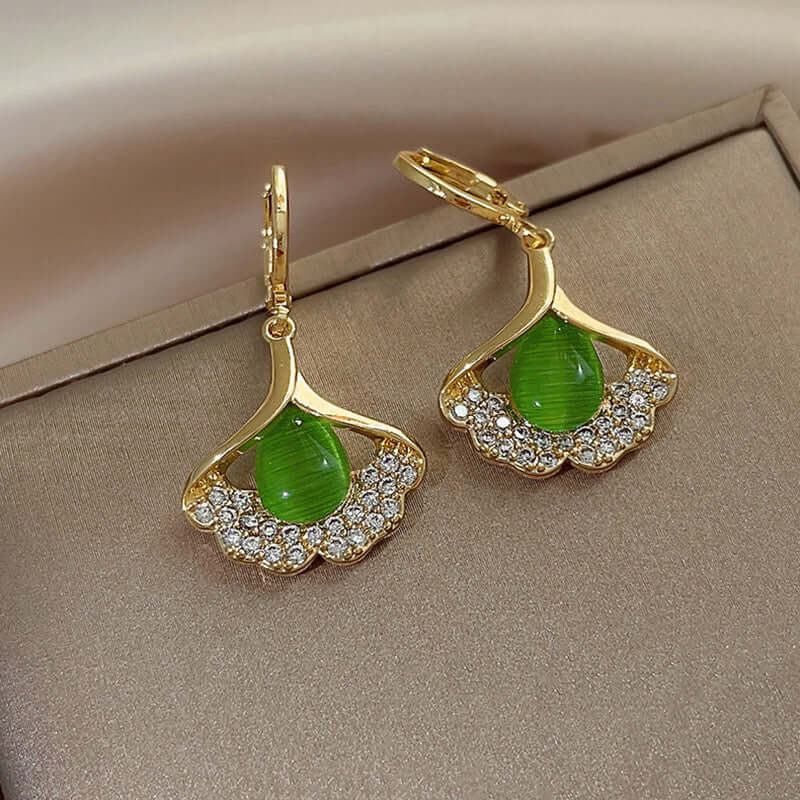 14K Gold Plated Ginkgo Leaf Huggie Earrings