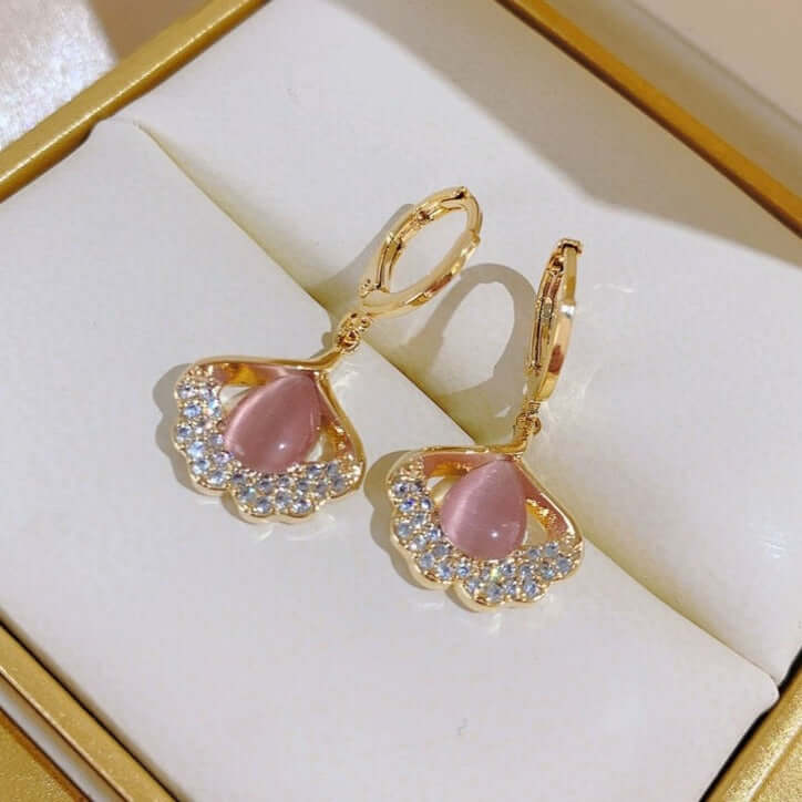 14K Gold Plated Ginkgo Leaf Huggie Earrings