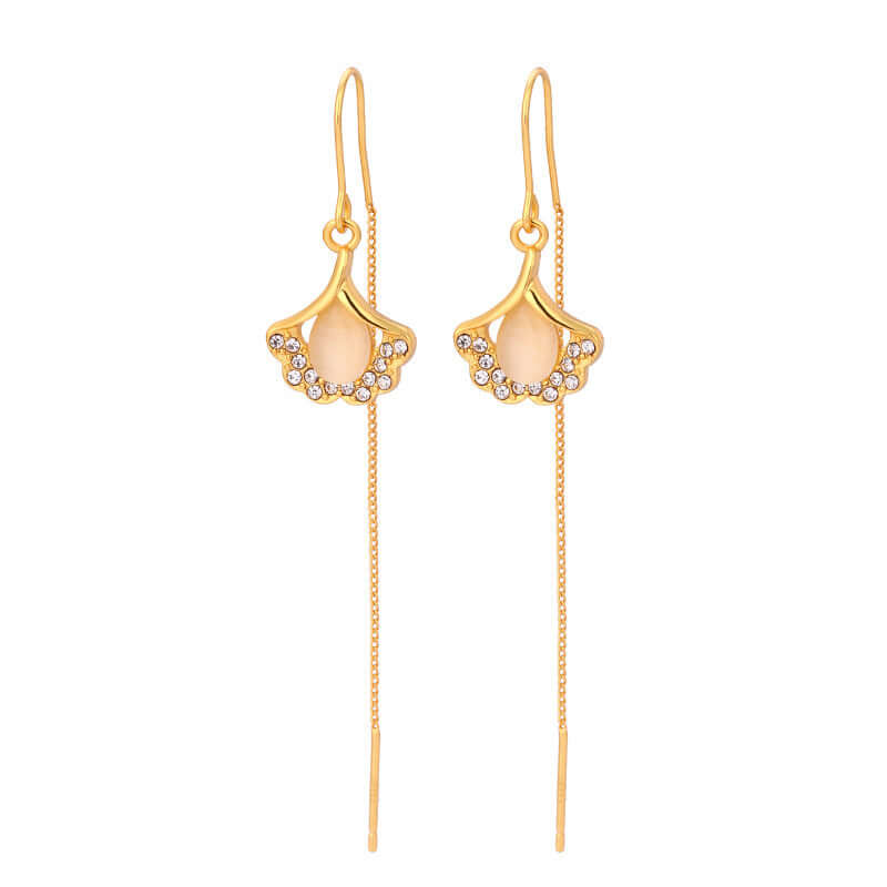 14K Gold Plated Ginkgo Leaf Threader Earrings