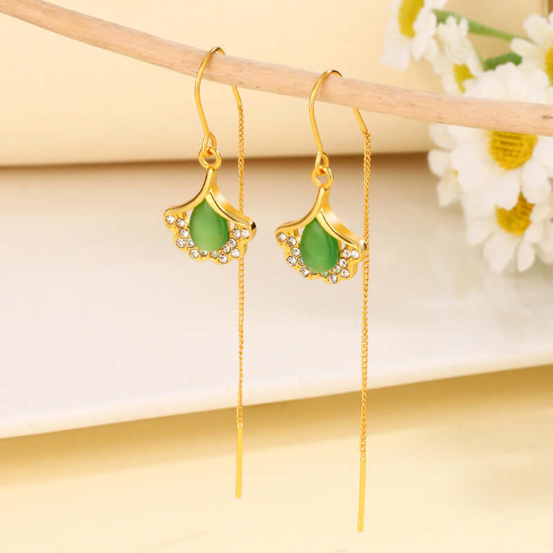 14K Gold Plated Ginkgo Leaf Threader Earrings