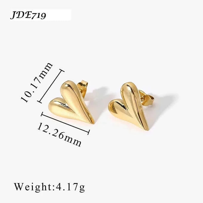 14K Gold Plated Stainless Steel Earrings, Heart Stud Earrings