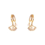 14K Gold Plated Ginkgo Leaf Huggie Earrings with Dangle Pearl