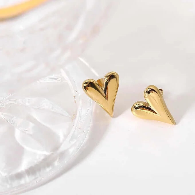 14K Gold Plated Stainless Steel Earrings, Heart Stud Earrings