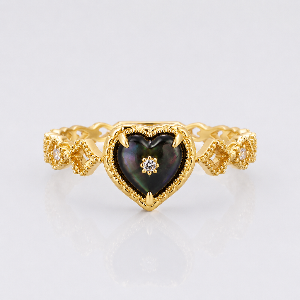 14K Gold Plated Vintage Heart Paua Shell Ring