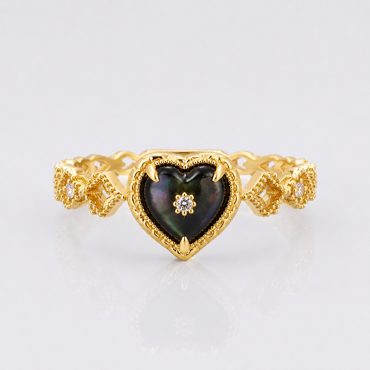 14K Gold Plated Vintage Heart Paua Shell Ring