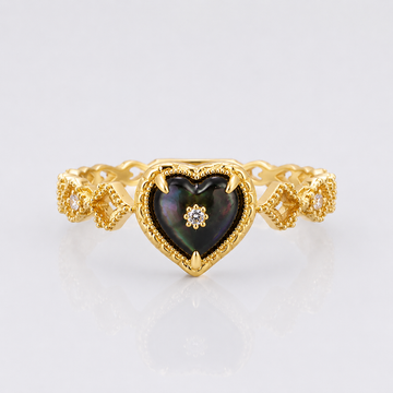 14K Gold Plated Vintage Heart Paua Shell Ring