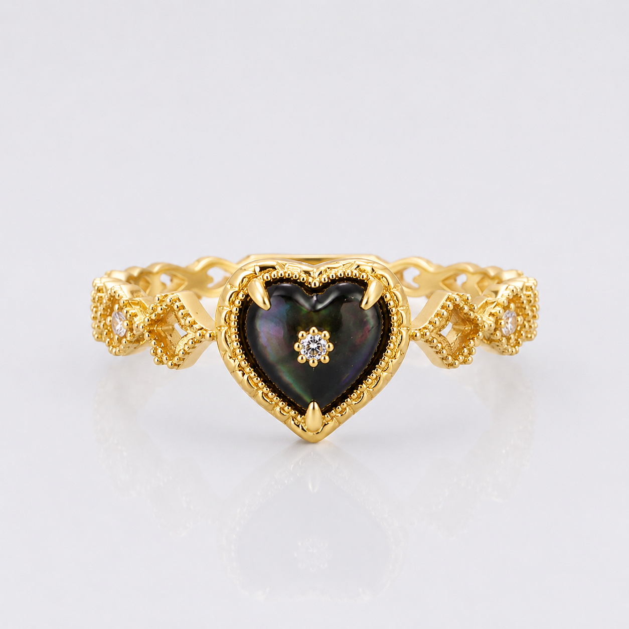 14K Gold Plated Vintage Heart Paua Shell Ring