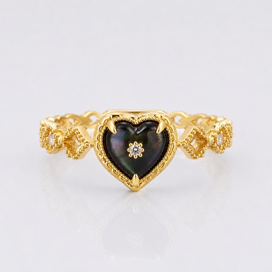 14K Gold Plated Vintage Heart Paua Shell Ring