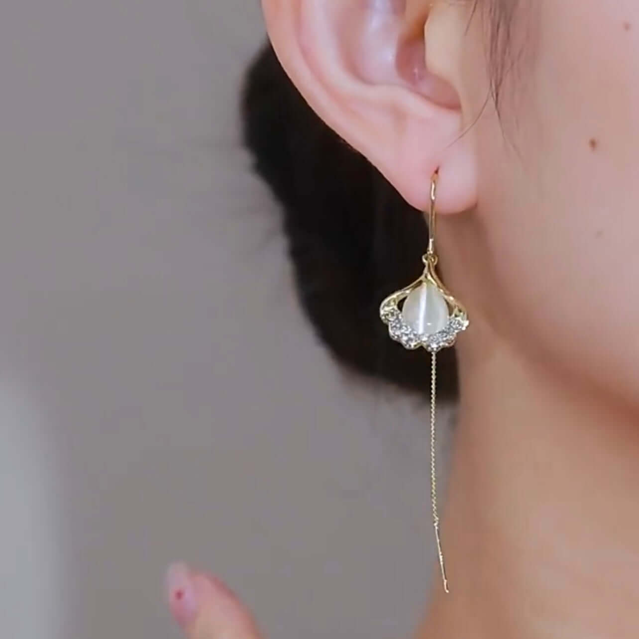 14K Gold Plated Ginkgo Leaf Threader Earrings