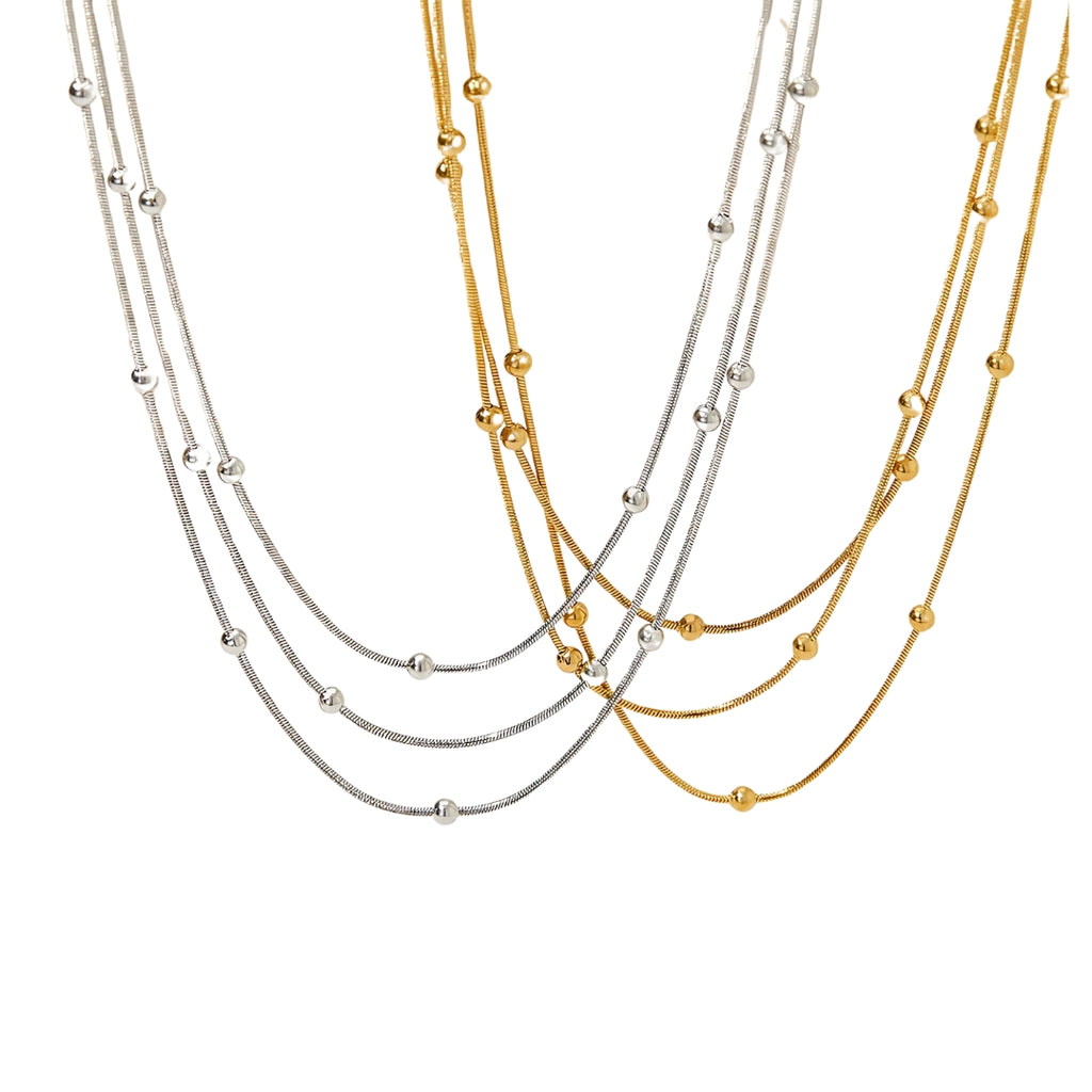 14K Gold Layering Herringbone Beads Chain Necklace