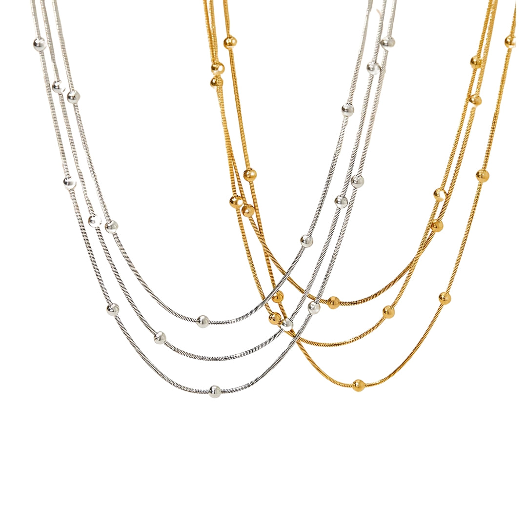 14K Gold Layering Herringbone Beads Chain Necklace