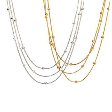 14K Gold Layering Herringbone Beads Chain Necklace