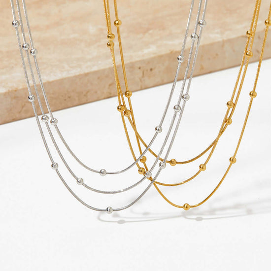 14K Gold Layering Herringbone Beads Chain Necklace