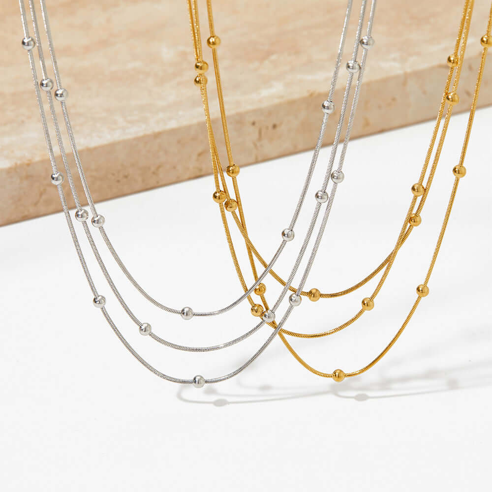 14K Gold Layering Herringbone Beads Chain Necklace