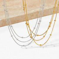 14K Gold Layering Herringbone Beads Chain Necklace