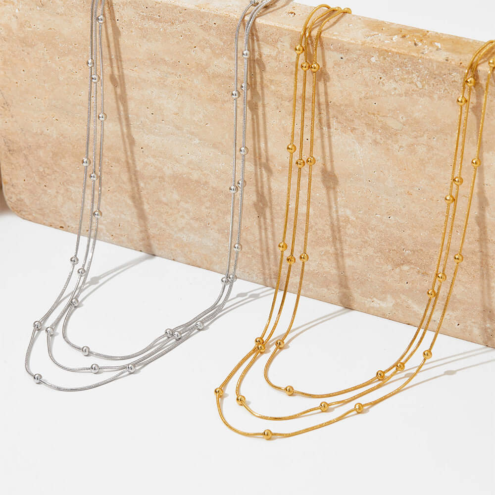 14K Gold Layering Herringbone Beads Chain Necklace