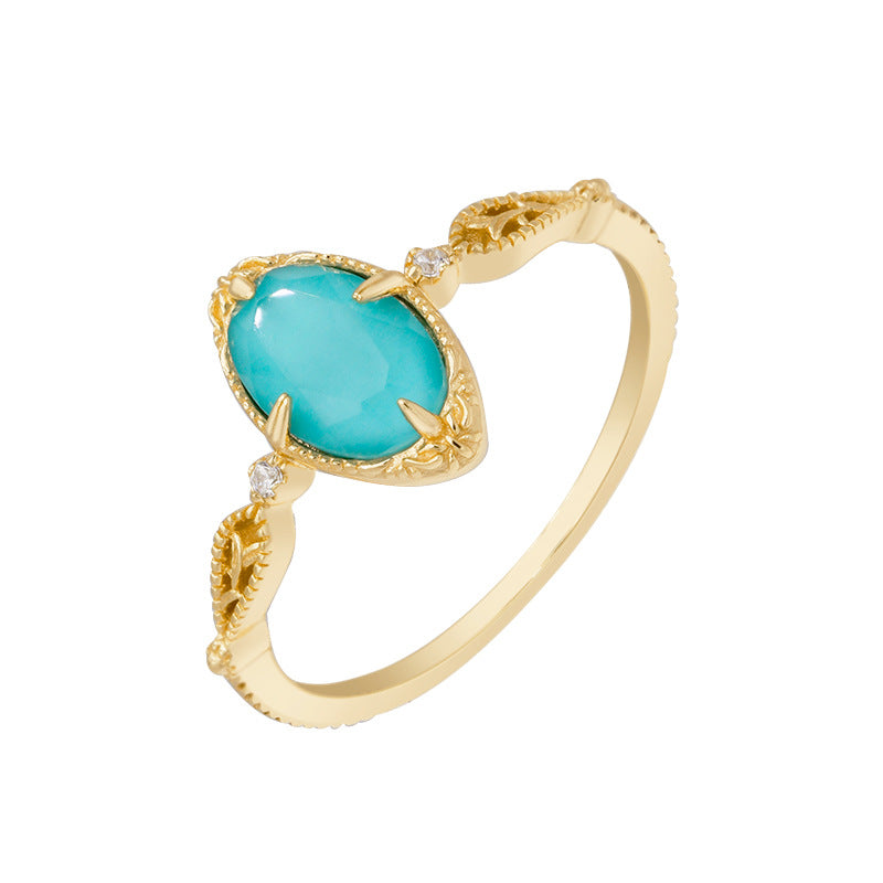 14K Gold Turquoise Clear Quartz Filigree Ring