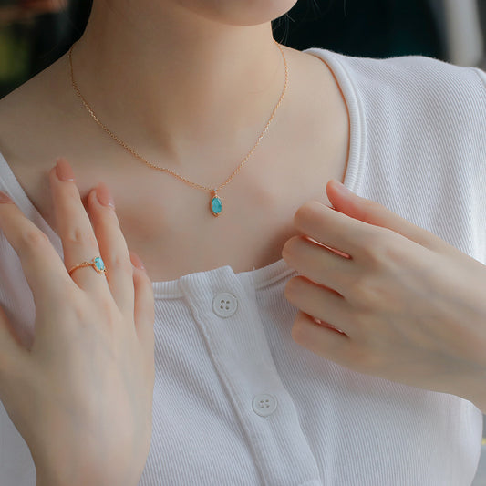 14K Gold Turquoise Quartz Necklace