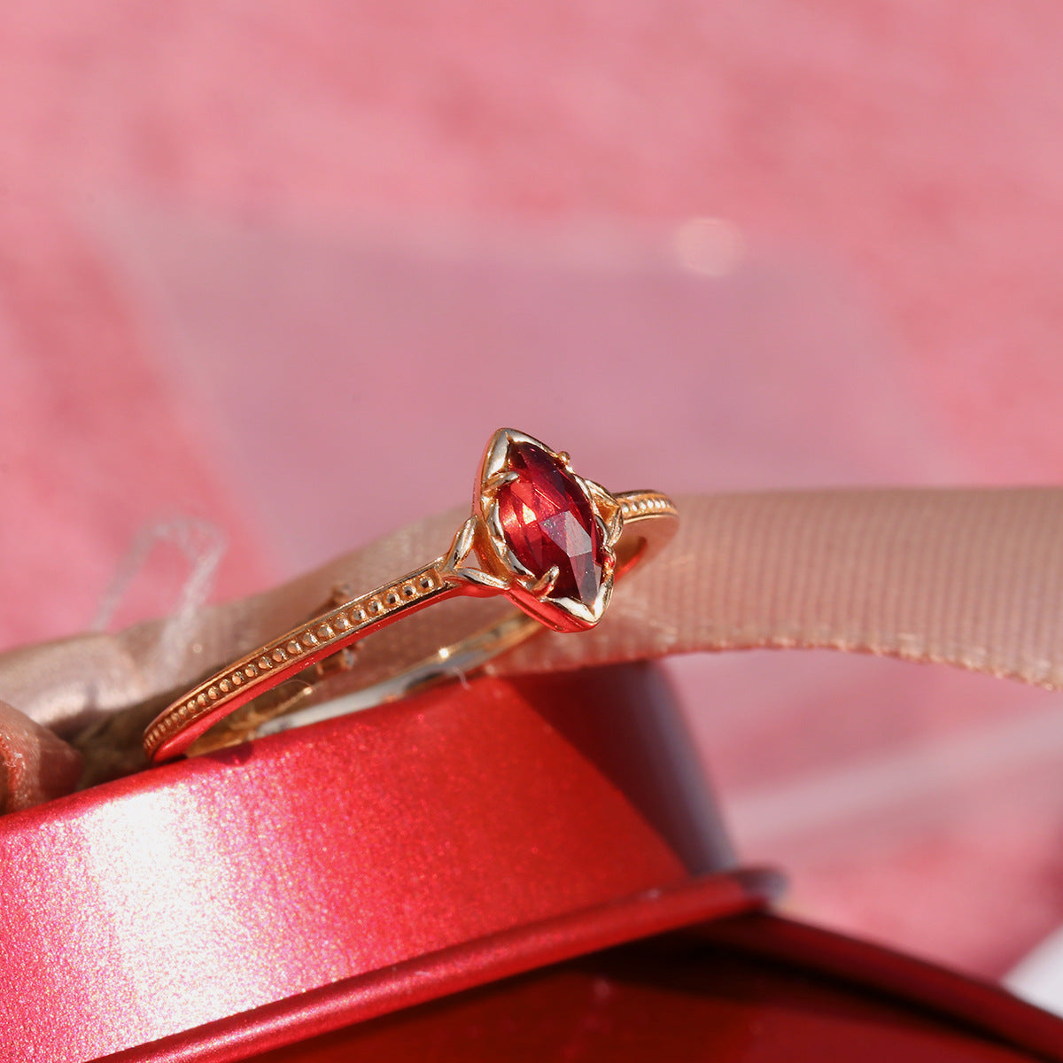 14K Gold Vermeil Red Garnet Ring