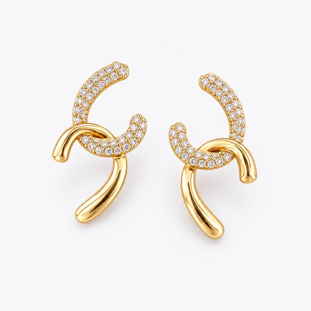 Duo Tone Gold Bar Stud Earrings 