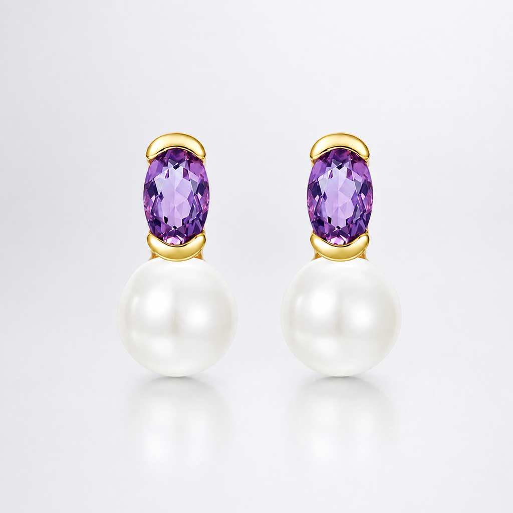 Violet Amethyst Freshwater Pearl Drop Earrings