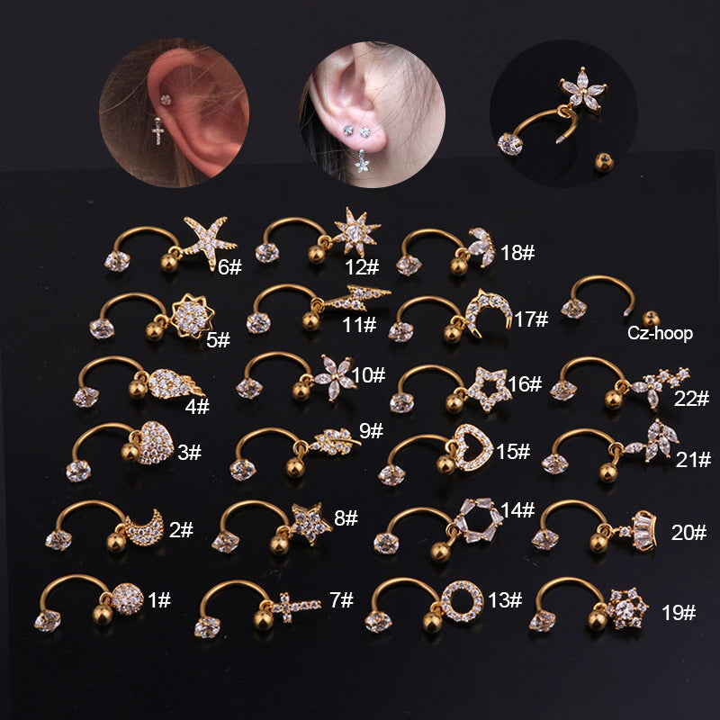 20G Daith Cross Front Back Ear Jacket Hoop Earrings